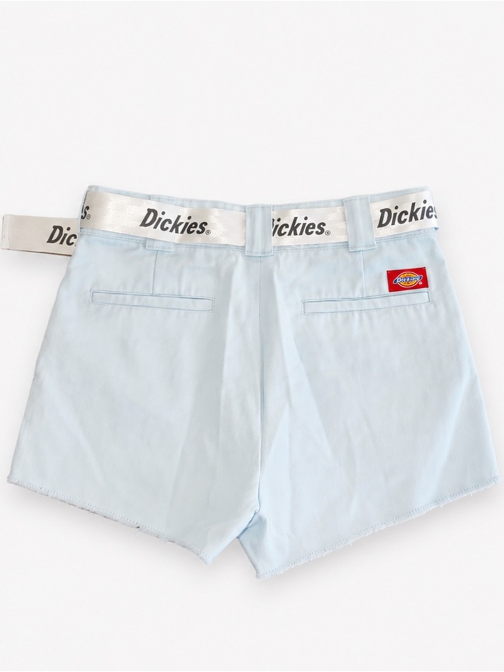 Dickies Light Blue Raw Hem Mini Skort with Logo Belt Size 25 NWOT - Picture 2 of 8